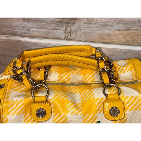 Betsey Johnson yellow Plaid Cherry Sequin tote Purse betseyville - Picture 4 of 16